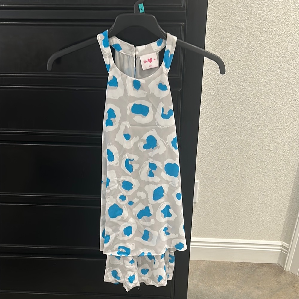 White and Blue Patterned Sleeveless romper